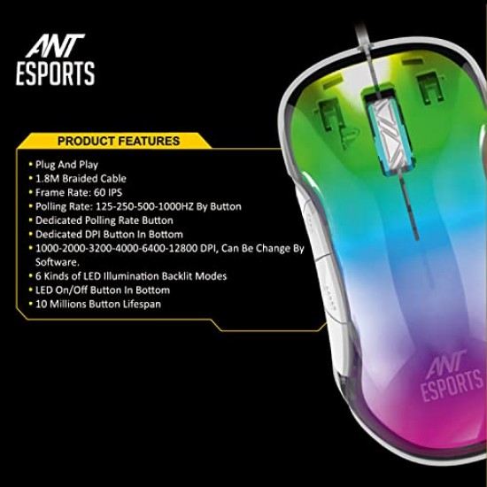 Ant Esports GM610 7D Crystal Full RGB Gaming Mouse White