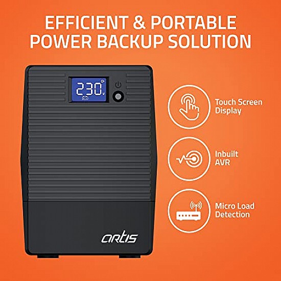 Artis 600VA LCD Touchscreen UPS for Personal Computers, Desktop PCs, Laptops, Routers, Networking Devices and Gaming Consoles