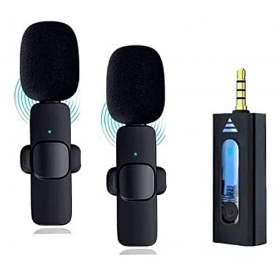 Careflection K-35 3.5mm Aux Dual Receivers (2 - Mics, 1 Input) Wireless Collar Microphone Lapel Lavalier Mic Plug & Play , Black