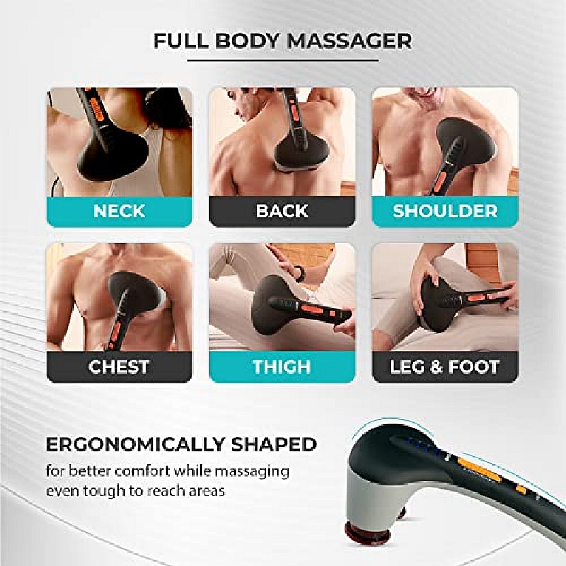 beatXP Thunder Elite Double Headed Full Body Massager Machine for Pain Relief with 3 Attachment Pairs Jade Black