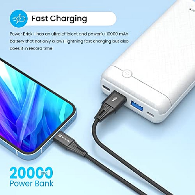 Portronics Power Brick II 20000 mAh,2.4A 12w Slim Power Bank with Dual USB Output Port for iPhone, Anrdoid & Other Devices.(White)