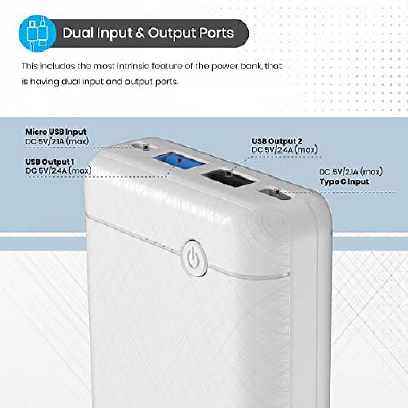 Portronics Power Brick II 20000 mAh,2.4A 12w Slim Power Bank with Dual USB Output Port for iPhone, Anrdoid & Other Devices.(White)