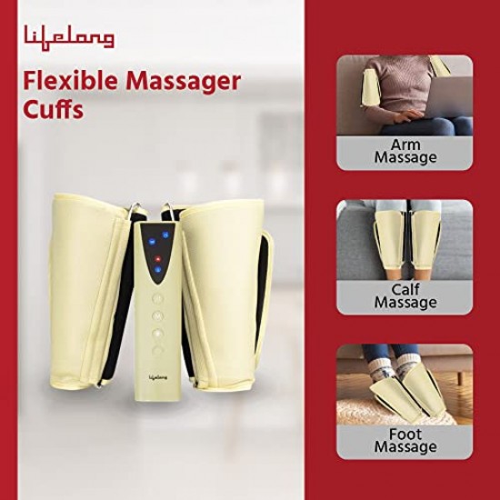Lifelong LLM513 Rechargeable Air Pressure Massager For Calves Air Compression Massager With Heat and Vibration Beige