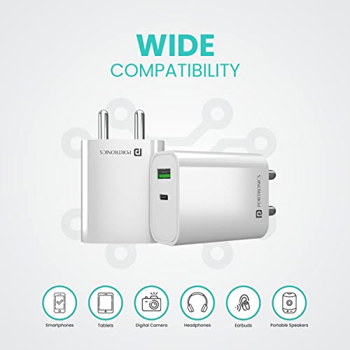 Portronics Adapto 44 20W Fast Wall Charger Adapter Type C White