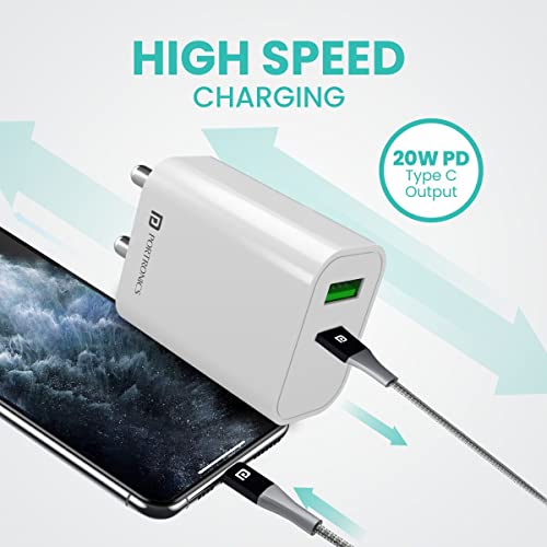 Portronics Adapto 44 20W Fast Wall Charger Adapter Type C White