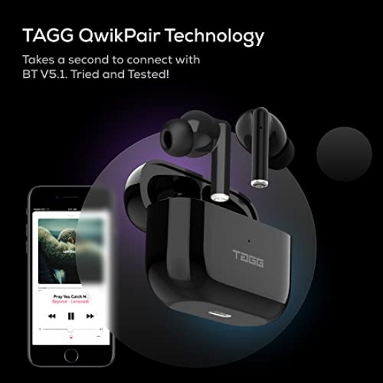 TAGG Liberty Buds Truly Wireless in Ear Earbuds with Punchy Bass and Fast Charge (Black)