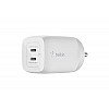 Belkin 65W GaN Dual USB-C (Type C) PD 3.0 Fast Charger with Pps Technology, Compact Size for iPhone 15, 14, 13, 12,- White