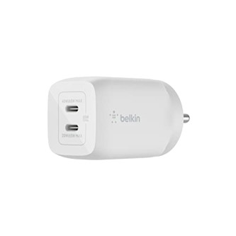 Belkin 65W GaN Dual USB-C (Type C) PD 3.0 Fast Charger with Pps Technology, Compact Size for iPhone 15, 14, 13, 12,- White Belkin 65W GaN Dual USB-C (Type C) PD 3.0 Fast Charger with Pps Technology, Compact Size for iPhone 15, 14, 13, 12,- White