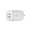 Belkin 65W GaN Dual USB-C (Type C) PD 3.0 Fast Charger with Pps Technology, Compact Size for iPhone 15, 14, 13, 12,- White