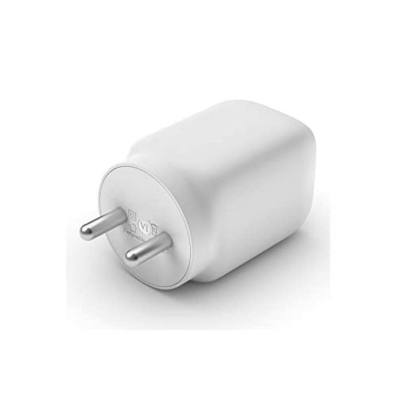 Belkin 65W GaN Dual USB-C (Type C) PD 3.0 Fast Charger with Pps Technology, Compact Size for iPhone 15, 14, 13, 12,- White