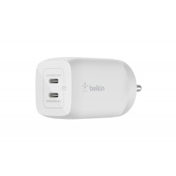 Belkin 65W GaN Dual USB-C (Type C) PD 3.0 Fast Charger with Pps Technology, Compact Size for iPhone 15, 14, 13, 12,- White