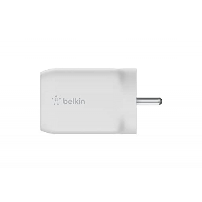 Belkin 65W GaN Dual USB-C (Type C) PD 3.0 Fast Charger with Pps Technology, Compact Size for iPhone 15, 14, 13, 12,- White