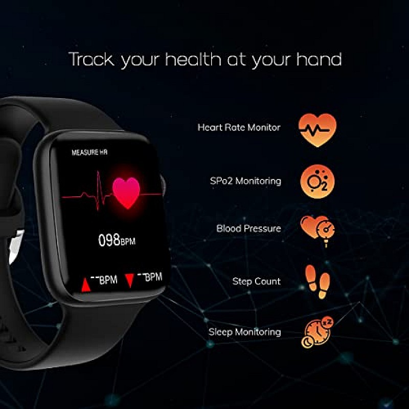 WRISTIO 2 Smartwatch, 1.9" Industry-Leading HD Display, BT Calling, Upto 30 Days Standby Time, Wireless Charging, Rotating Crown, Split Screen, Water Resistant, AI-Enabled Health Monitor, Black