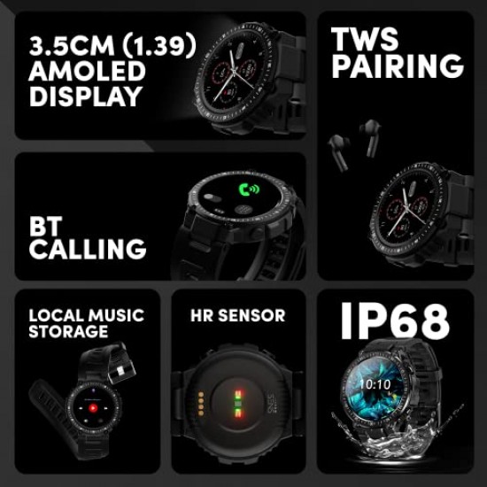 SENS EINSTEYN 1 Smartwatch with AMOLED 3.5 (1.39) Round Display (Granite Black)