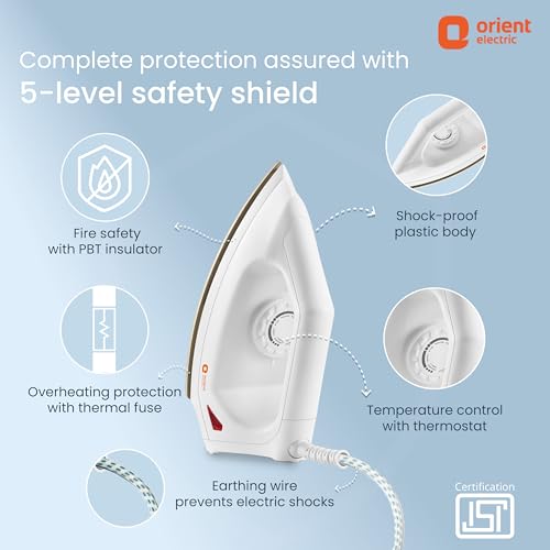 Orient Electric Fabrismooth 1000W Dry iron (Press) Non-stick Weilburger coating ISI certified Orient Electric Fabrismooth 1000W Dry iron (Press) Non-stick Weilburger coating ISI certified