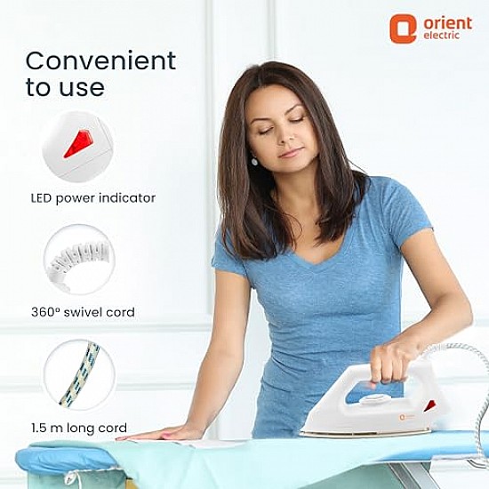 Orient Electric Fabrismooth 1000W Dry iron (Press) Non-stick Weilburger coating ISI certified