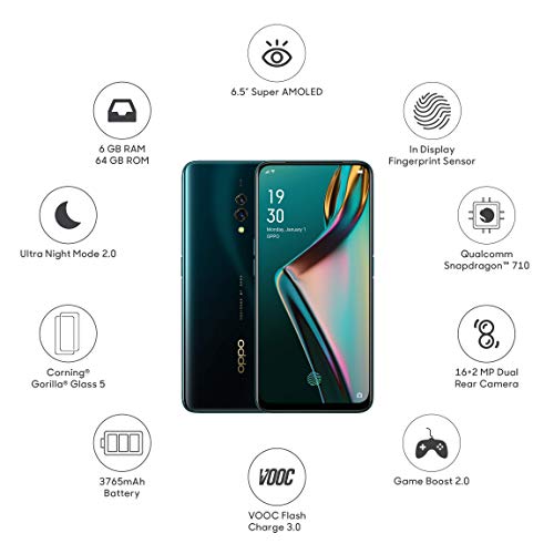 OPPO K3(Jade Black, 6GB RAM, AMOLED Display, 64GB Storage, 3765mAH Battery) Refurbished