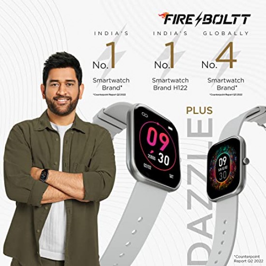 Fire-Boltt Dazzle 1.83" Smartwatch Full Touch Largest Borderless Display & 60 Sports Modes (Swimming) with IP68 Rating, Sp02 Tracking (Silver)