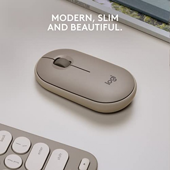 Logitech Pebble Wireless Mouse with Bluetooth or 2.4 GHz Receiver, Silent, Slim Computer Mouse  Sand