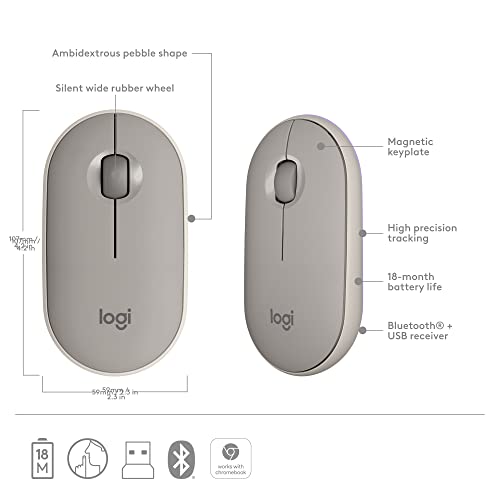 Logitech Pebble Wireless Mouse with Bluetooth or 2.4 GHz Receiver, Silent, Slim Computer Mouse Sand Logitech Pebble Wireless Mouse with Bluetooth or 2.4 GHz Receiver, Silent, Slim Computer Mouse Sand