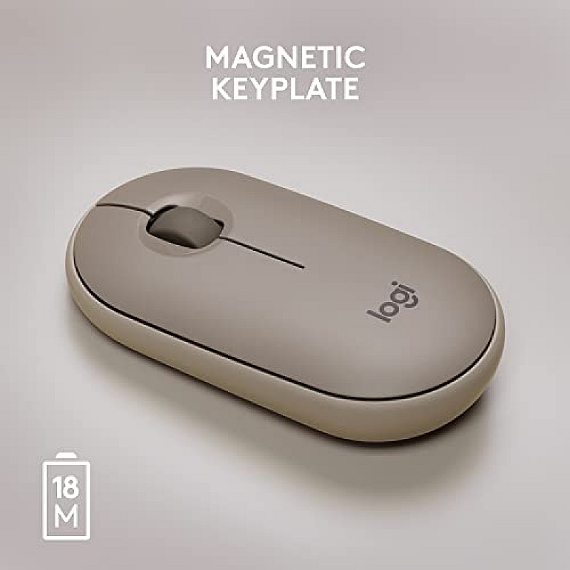 Logitech Pebble Wireless Mouse with Bluetooth or 2.4 GHz Receiver, Silent, Slim Computer Mouse  Sand