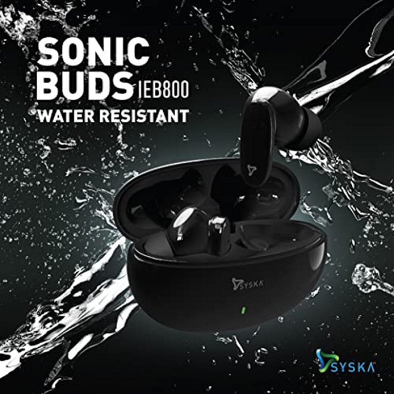 SYSKA Sonic Buds IEB800 True Wireless Earbuds with Ultra Sync Technology, 30Hr Play Time, Smooth Touch Control Jet Black