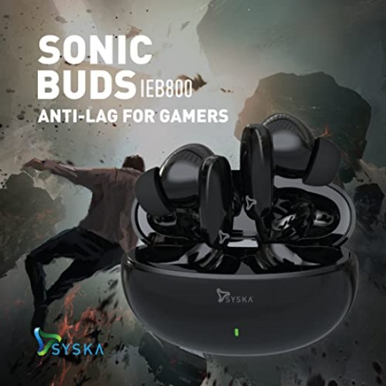 SYSKA Sonic Buds IEB800 True Wireless Earbuds with Ultra Sync Technology, 30Hr Play Time, Smooth Touch Control Jet Black