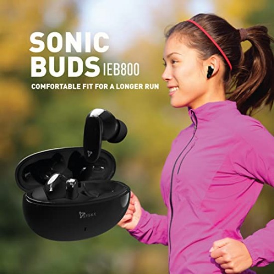 SYSKA Sonic Buds IEB800 True Wireless Earbuds with Ultra Sync Technology, 30Hr Play Time, Smooth Touch Control Jet Black