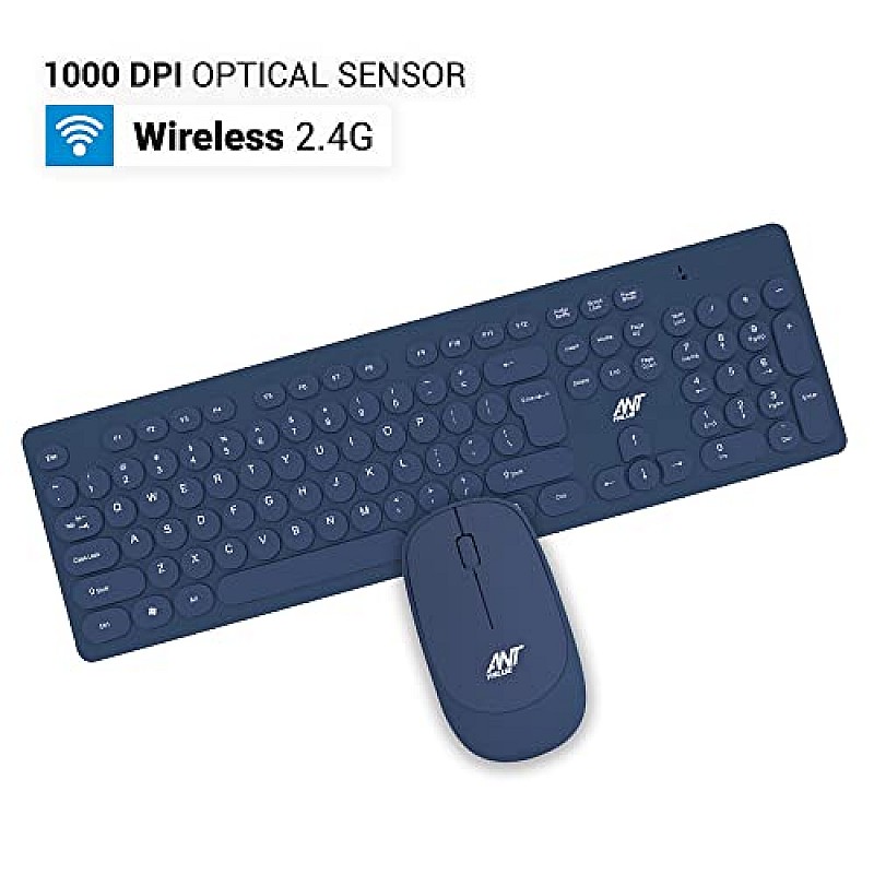 Ant Value FKBRI05 Wireless Keyboard Mouse Combo 110 Keys Full Size Ultra Thin Keyboard for Laptop (Blue)