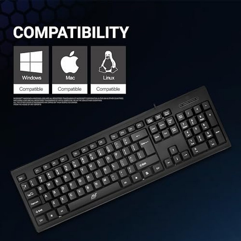 Ant Value FKBRI01 Ultra-Slim Compact USB Wired Keyboard for Mac and PC,Windows 10/8 / 7 / Vista/XP, Spill-Resistant Silent Keyboard – Membrane Water-Resistant Coating 10 Million Keystrokes (Black)