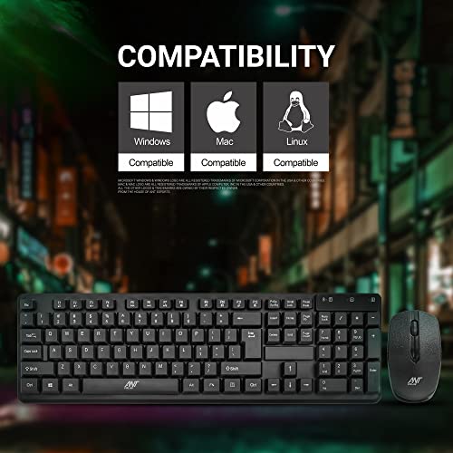 Ant Value FKBRI03 / Auto-Stand-by, Silent Keys, 8 hot Keys Keyboard and Mouse Set Wireless Desktop Keyboard (Black)