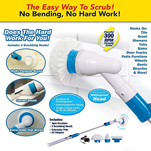 Airtree Rotating Electric 360 Cordless Bathtub & Tile Scrubber Movable Surface Cleaner With 3 Replaceable Cleaning Brush Heads