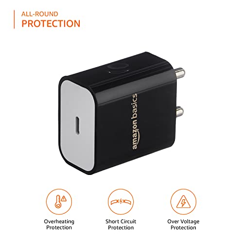 Amazon Basics 20W Phone Charger for Type C Adapter with Charging Without Cable Easy to Carry, Black Amazon Basics 20W Phone Charger for Type C Adapter with Charging Without Cable Easy to Carry, Black