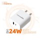 Amazon Basics 24 Watts Phone Charger for Type C Adapter with Charging Without Cable Easy to Carry Dual Output (White)