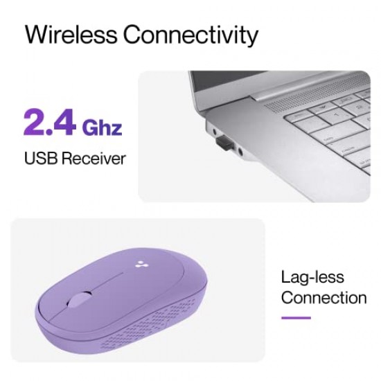 Ambrane SliQ Wireless Optical Mouse with 2.4GHz, USB Nano Dongle,  (Orchid Purple)
