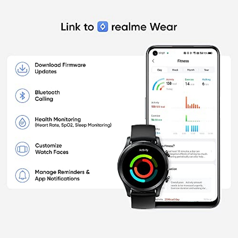 realme Smart Watch R100 100+ Watch Faces 1.32 Inch HD Color Display Long Lasting Battery Life Auto Activity Tracker Black Color