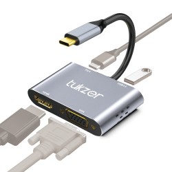 Tukzer 4-in-1 Type-C Hub to HDMI 4K 30Hz, VGA 1080P 60Hz, USB 3.0 Data, 100W PD, MultiPort Adapter