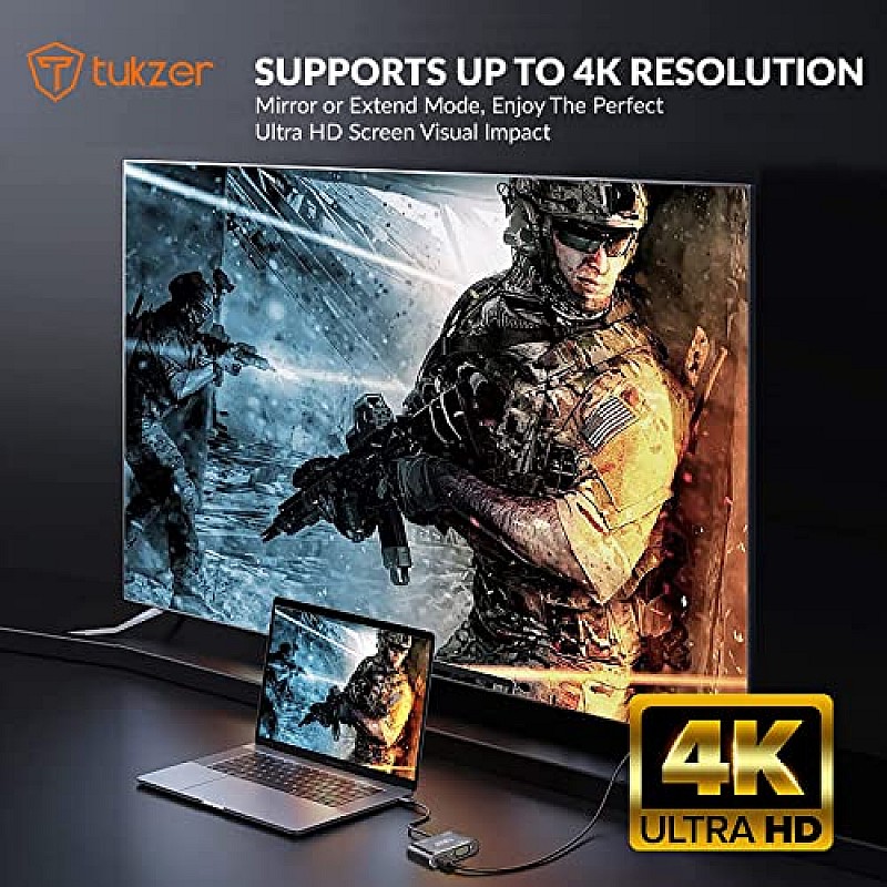 Tukzer 4-in-1 Type-C Hub to HDMI 4K 30Hz, VGA 1080P 60Hz, USB 3.0 Data, 100W PD, MultiPort Adapter