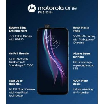 Motorola One Fusion+ (Twilight Blue, 128 GB) (6 GB RAM) refurbished