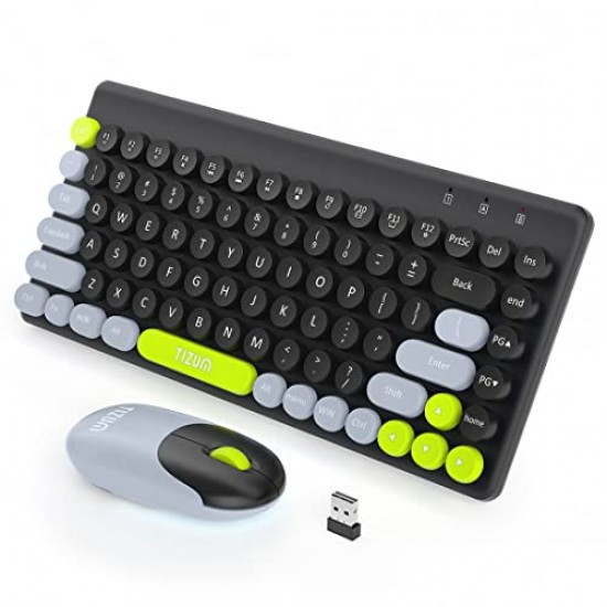 Tizum 2.4 GHz Retro Wireless Keyboard & Optical Mouse Combo with 2-in-1 Nano Receiver ,1000-DPI for MAC Windows iOS Android