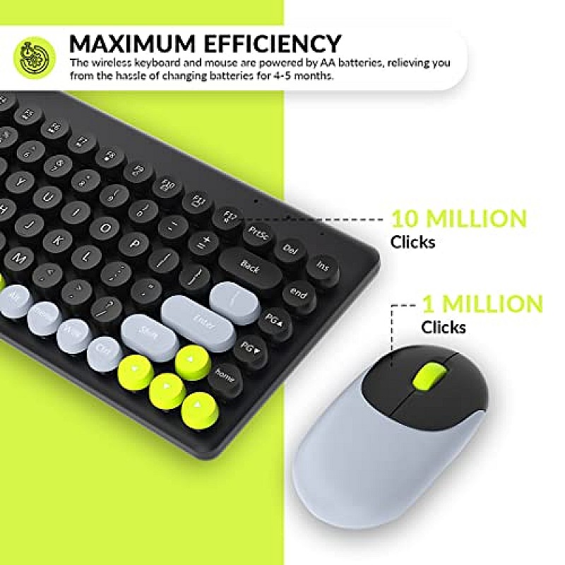 Tizum 2.4 GHz Retro Wireless Keyboard & Optical Mouse Combo with 2-in-1 Nano Receiver ,1000-DPI for MAC Windows iOS Android