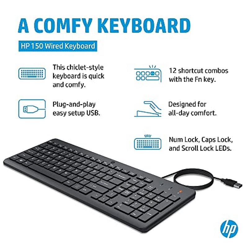 HP 150 Wired USB Keyboard Black