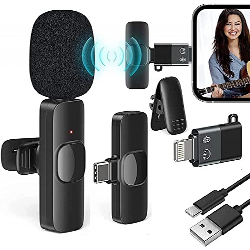 AIRTREE 1 K8 Wireless Microphone, Digital Mini Portable Recording Clip Mic with Receiver for All Type-C Lightning 