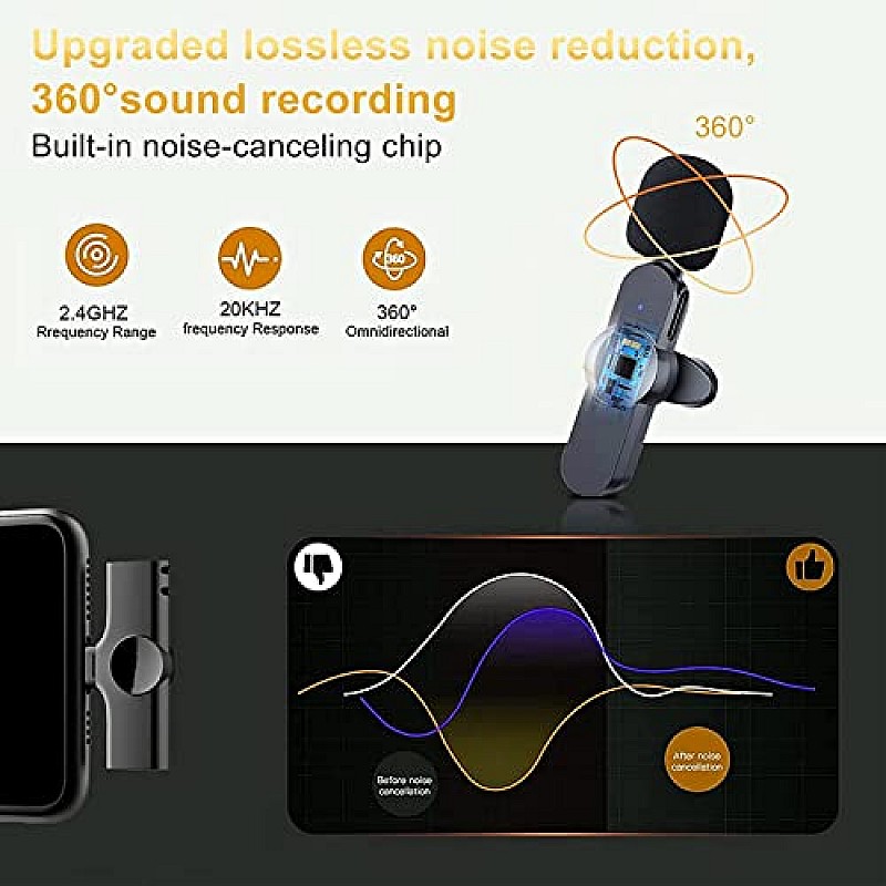 AIRTREE 1 K8 Wireless Microphone, Digital Mini Portable Recording Clip Mic with Receiver for All Type-C Lightning 