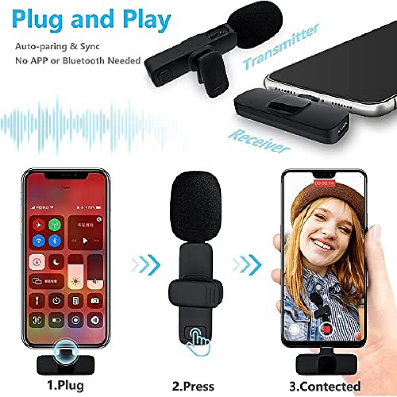 AIRTREE 1 K8 Wireless Microphone, Digital Mini Portable Recording Clip Mic with Receiver for All Type-C Lightning 