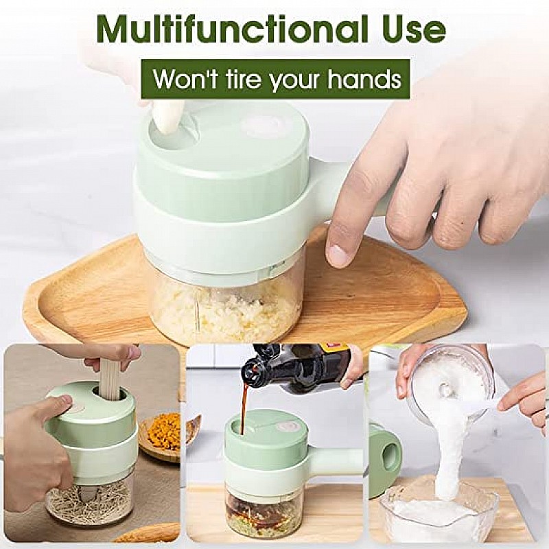 AIRTREE 4 in 1 Food Processor Electric Vegetable Cutter USB Cordless Vegetable Slicer Chopper Electric Small Food Processor