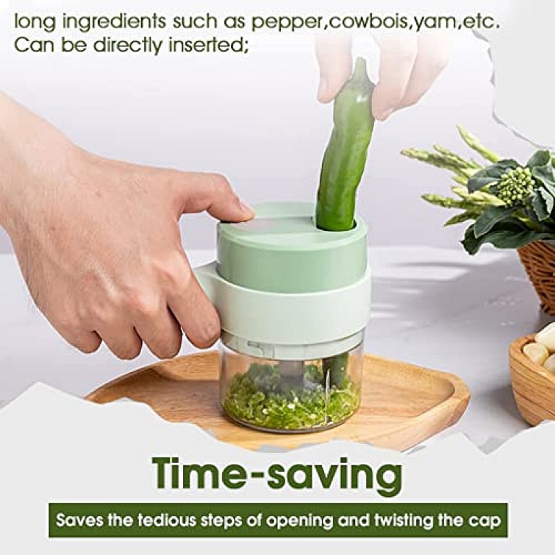 AIRTREE 4 in 1 Food Processor Electric Vegetable Cutter USB Cordless Vegetable Slicer Chopper Electric Small Food Processor