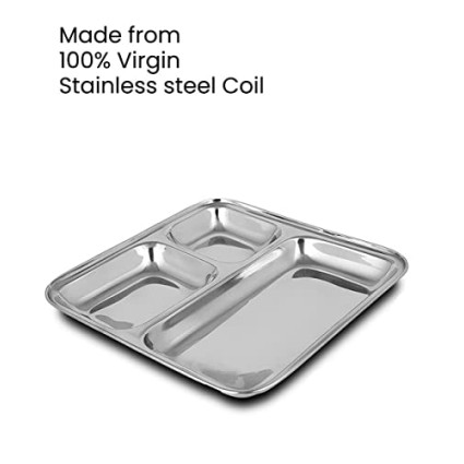 HOMETALES Stainless Steel 3 in 1 Square Pav Bhaaji Partition plate, Pack of 2 HOMETALES Stainless Steel 3 in 1 Square Pav Bhaaji Partition plate, Pack of 2
