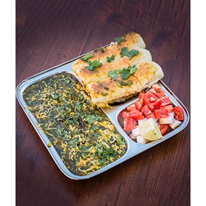 HOMETALES Stainless Steel 3 in 1 Square Pav Bhaaji Partition plate, Pack of 2 HOMETALES Stainless Steel 3 in 1 Square Pav Bhaaji Partition plate, Pack of 2