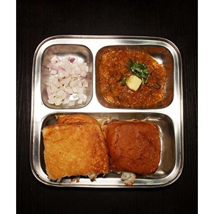 HOMETALES Stainless Steel 3 in 1 Square Pav Bhaaji Partition plate, Pack of 2 HOMETALES Stainless Steel 3 in 1 Square Pav Bhaaji Partition plate, Pack of 2